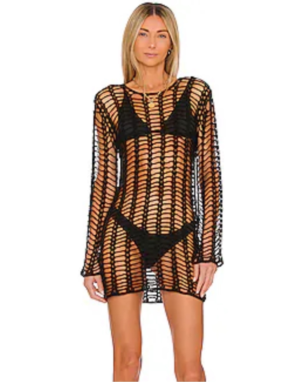 Miranda Crochet Mini Dress in Black